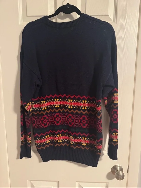 Charter Club Navy Crewneck Sweater with Horse Motif and Multicolor Fair Isle - Picture 7 of 7